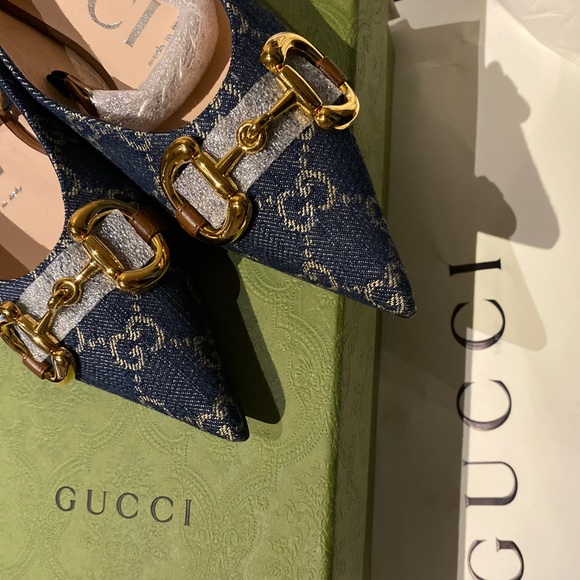 Brand new, Gucci pointed denim logo flats - Picture 2 of 8